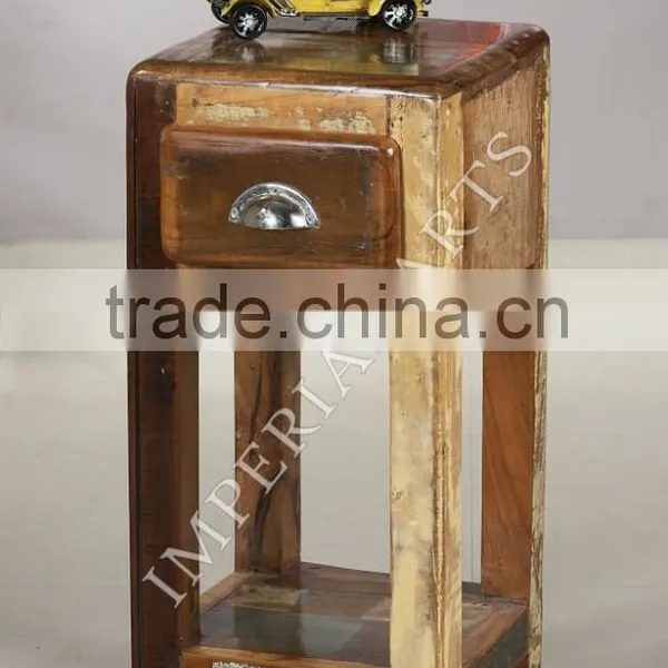 INDIAN RECYCLED WOOD FURNITURE SET OF STOOL WITH DRAWER photo-3