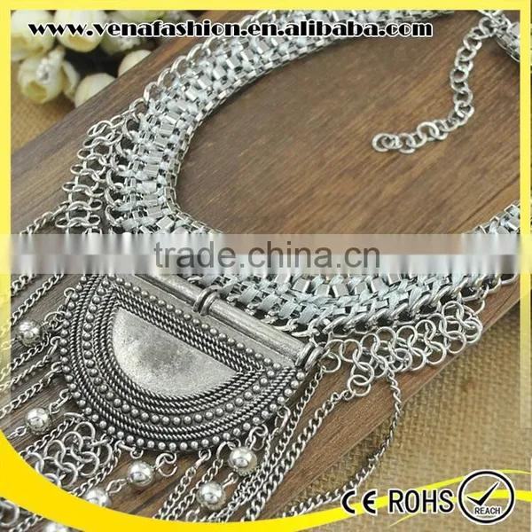 Long Silver Multilayer Tassel Coin Necklace, Coin Holder Necklace photo-5