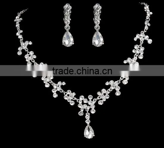 2016 Fashion Alloy Silver Plated Rhinestone Tiara Crown,Necklace,Earring Bridal Wedding Jewelry Set photo-2