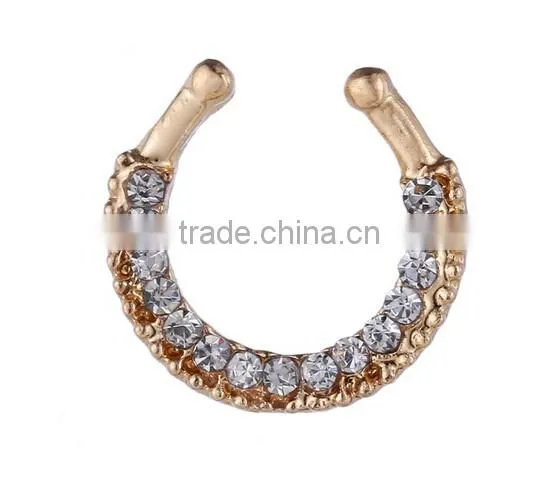 Surgical Steel Puncture U Shape Open Crystal Nose Ring Stud Hoop