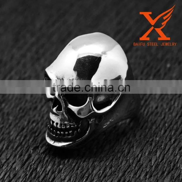 In Stock Hot Sale Item Mens Style Wholesale Stainless Steel Punk Smooth Middle Knuckle Paver Higt Polishing Skull Rings photo-3