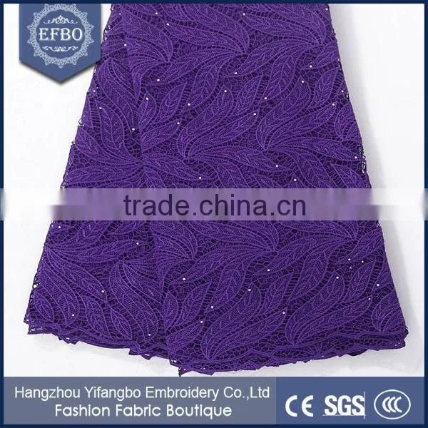 Simple Design Style Guipure Lace Fabric / Purple Color UK Embroidery Lace Fabric For Wedding Dress