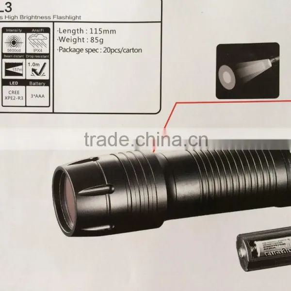 Wholesale Customizable Waterproof Anodized Aluminum LED 3AAA Flashlight Torch photo-3