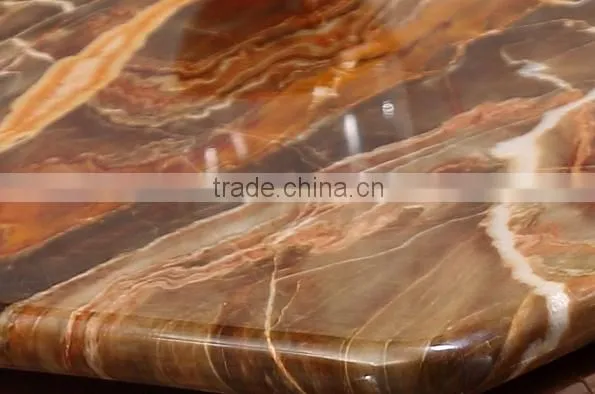 Modern Natural Coffee Color Marble Korean Dining Table Stainless Steel Legs photo-2