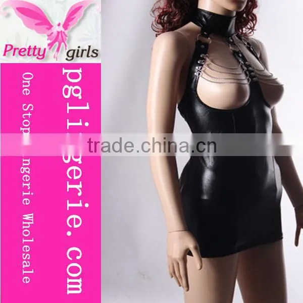 Leather Skirt Set,Synthetic Leather Tube Dress,Leather And Lace Costumes photo-5