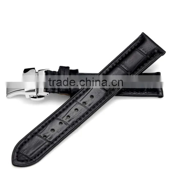 Men Waterproof Classic Head Layered Genuine Cow Leather Butterfly Clasp Watch Band 22mm 24mm photo-2