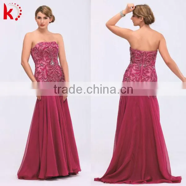 Strapless Beaded Backless Fushcia Sexy Chiffon Evening Dress Mother of Bride Dress