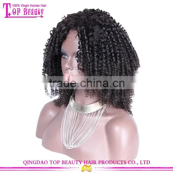 2016 Hot Sale Full Lace Curly Bob Wig 22inch 150% Density Natural Color Mongolian Hair Kinky Curly Wig for Black Women photo-3