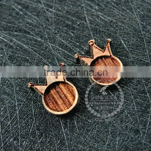 8mm Setting Size Vintage Style Natual Log Wood Bezel Imperial Crown Round Pendant Setting DIY Findings Supplies 1411148 photo-2