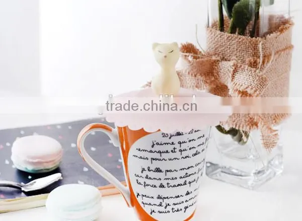 Cute Cartoon Leak Proof Soft Little White Cat Silicone Tea Cup Cover photo-3