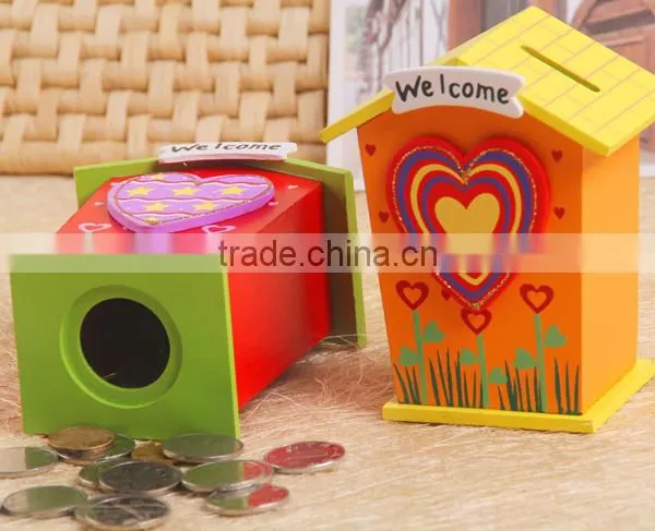 Kids Cartoon House Wooden Saving Box&money Box photo-3