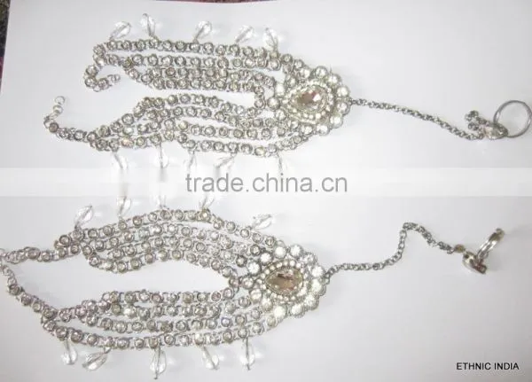 GOLD Tone Crystal PAYAL Anklets Pair With Toe Ring Barefoot Sandal photo-5