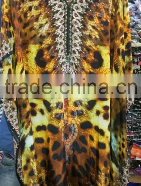Multicolor CAFTAN Digital Print Crepe Silk LONG Kaftan Tunic Poncho photo-2