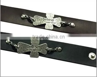 Words Engraved Leather Bracelet,genuine Leather Cross Bracelets,punk Style Wide Bracelets photo-6