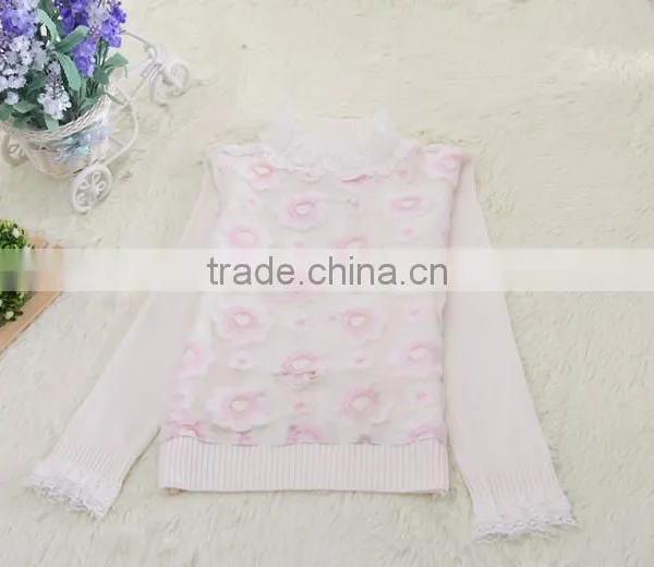 Pink Latest Design High Neck Youth Knitting Patterns Children Sweater