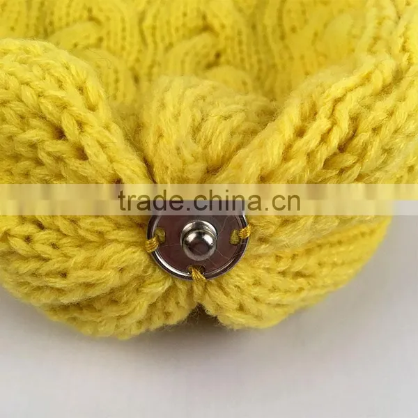 Myfur New Color Yellow Adults Large Raccoon Fur Ball Winter Knit Hat photo-4
