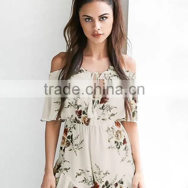 Drop Shipping Floral off Shoulder One Piece Adult Fashion Short Jumpsuit for Wholesale 2017 photo-5