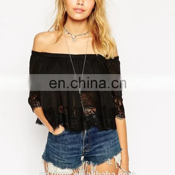 Latest Ladies Top With Off Shoulder and Lace Trim Tops photo-2