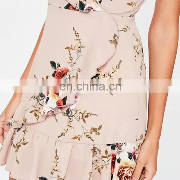 Wholesale Sexy Ladies One Piece Backless Summer Floral Print Wrap Mini Dress photo-4