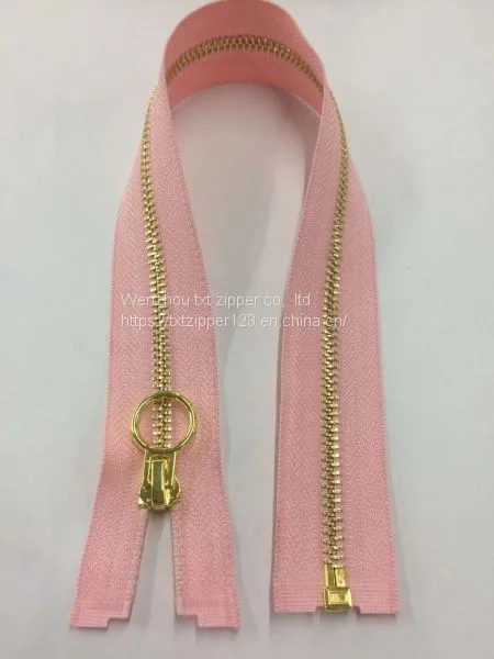 #3 #4 #5 #8 Metal Brass Zipper With Golden Teeth, Golden Circle Puller Open End photo-2