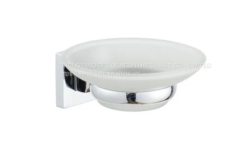 Wall Mounted Base Single Clear Frosted Glass Soap Box Dishes photo-2