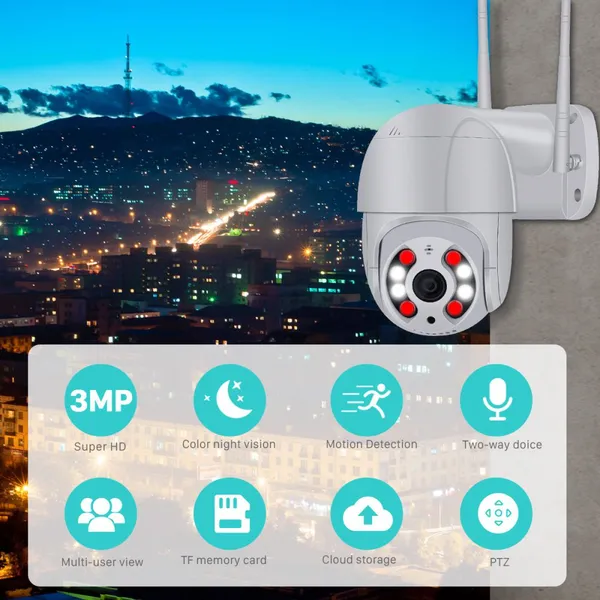 3MP PTZ IP Camera Wifi Outdoor Speed Dome Wireless Wifi Security Camera Pan Tilt 4X Digital Zoom Network CCTV Surveillance photo-5