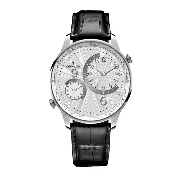 Stainless Steel Case Man Watches Genuine Leather Dual Time Quartz Watch photo-2