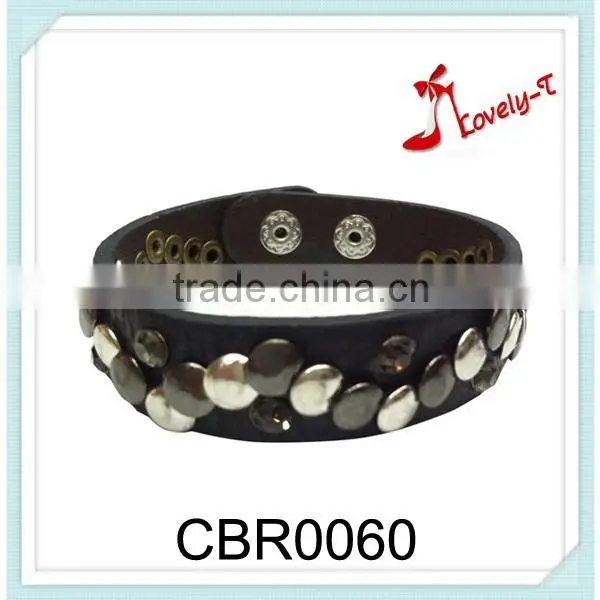 Latest Designs One Layer Hip Hop Press Stud Rivets Leather Punk Bracelet,leather Fashion Rivets Bracelet photo-2