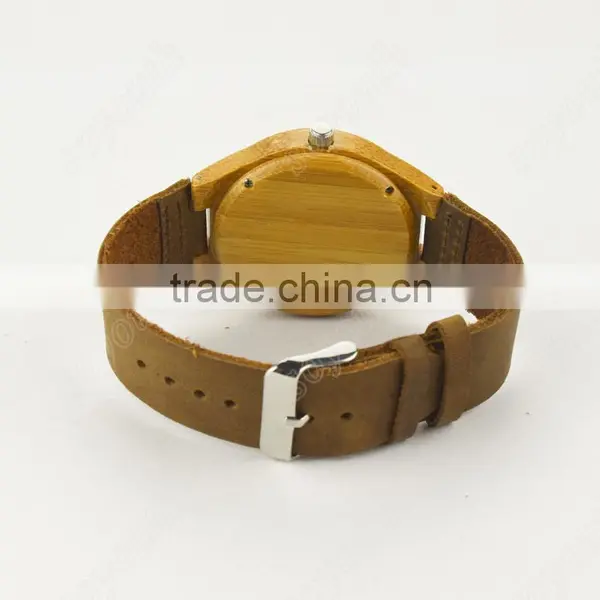 Wholesale Personalized Fashion Yellow Wood Case Watch Men Custom Logo Wrist Watch With Leather Band photo-3
