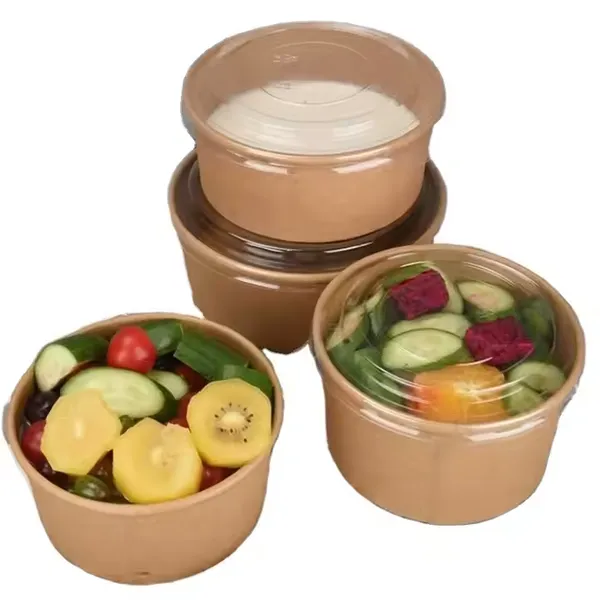 Thick Kraft Paper Packing Bowls Disposable Takeaway Paper Packaging Cups With Lids Wholesale Custom photo-4