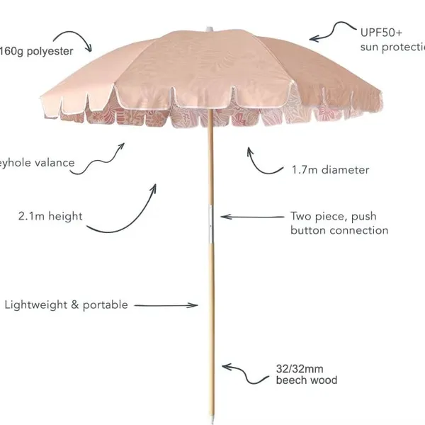 Wholesale 7FT Fringe Beach Umbrellas Outdoor Patio Umbrella With UPF50+ UV Protection OEM Customized Striped Polyester photo-5