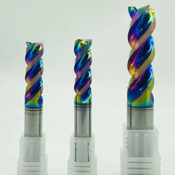 High Gloss Rainbow Coated 3 Flute Aluminum End Mill 8×24×75mm, Tungsten Carbide CNC Cutter For Non-Ferrous Metal CNC Machining & Cutting