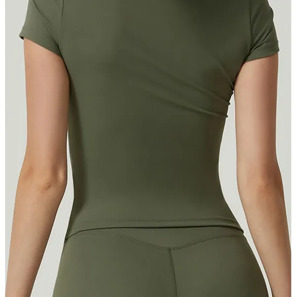 Wholesale Yoga Short Sleeved Round Neck Slim Fit Quick Drying Breathable Yoga Suit Top, Shaping Elastic Sports Top photo-3