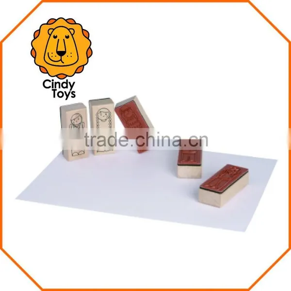 Wooden Rubber Stamps What's up - With the Girls ? 5 Pcs for Kids photo-2