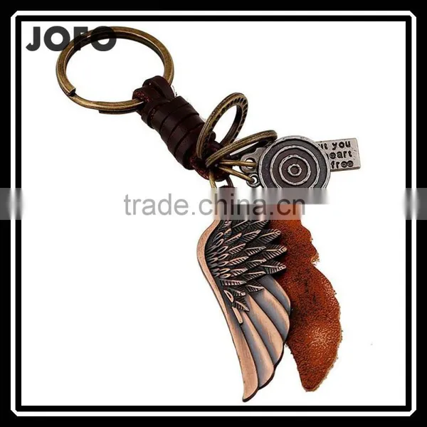 Custom Made Leather Keychain Genuine Leather Keychain With Metal Wing
