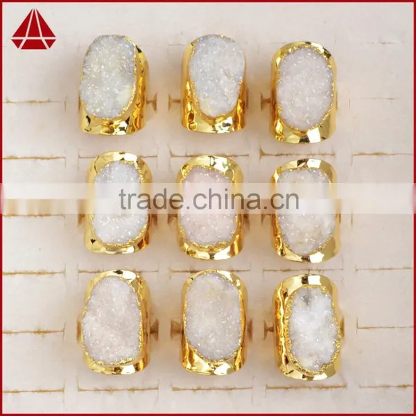 High Quality White Agate Druzy Stone Jewelry Cuprum Rings Coated Druzy Cuff Rings photo-6
