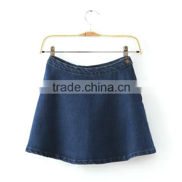 2015 Fashion European Casual Latest Design Knee Length Sexy Ladies Girls Short Denim Skirt Pattern photo-3