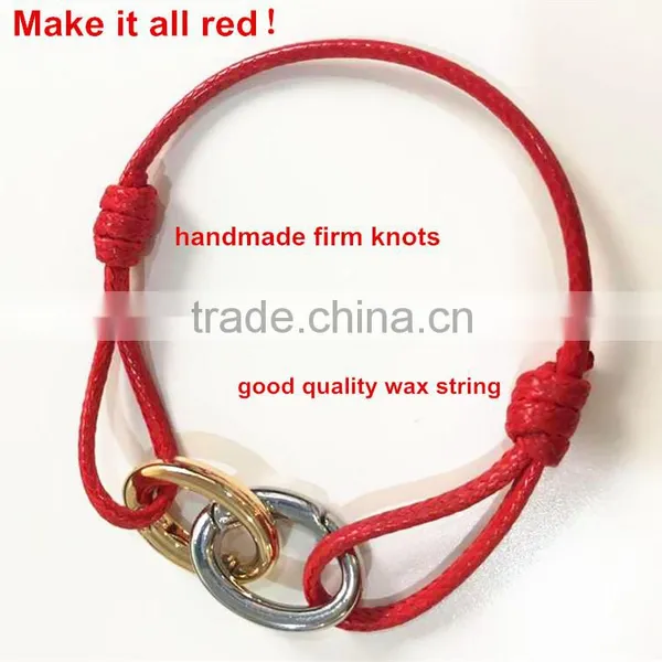 Handmade Red Wax Cotton String Bracelet With Copper Rings Closure for Young Ladies photo-2
