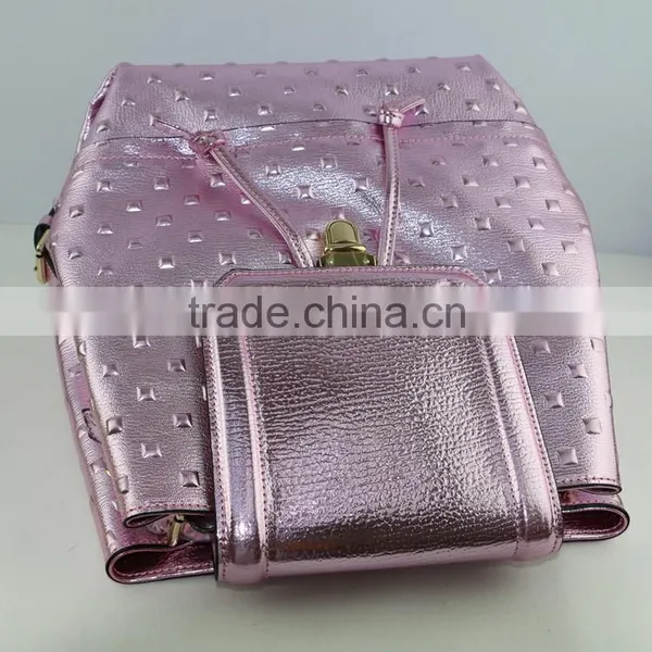 Stylish Shinning Pink Leather Cute Girls Small Daily Leisure Backpack photo-6