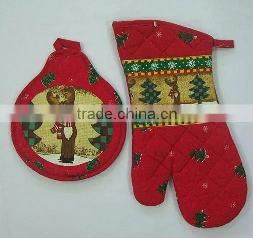 Glove+ Mat Cotton Red Flower Baking Oven Mitts Microwave Oven Kitchen Tools photo-3