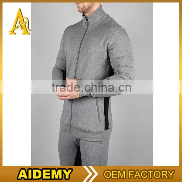 Man Wholesale Grey Basic Full Zip Gym Hoodie photo-3