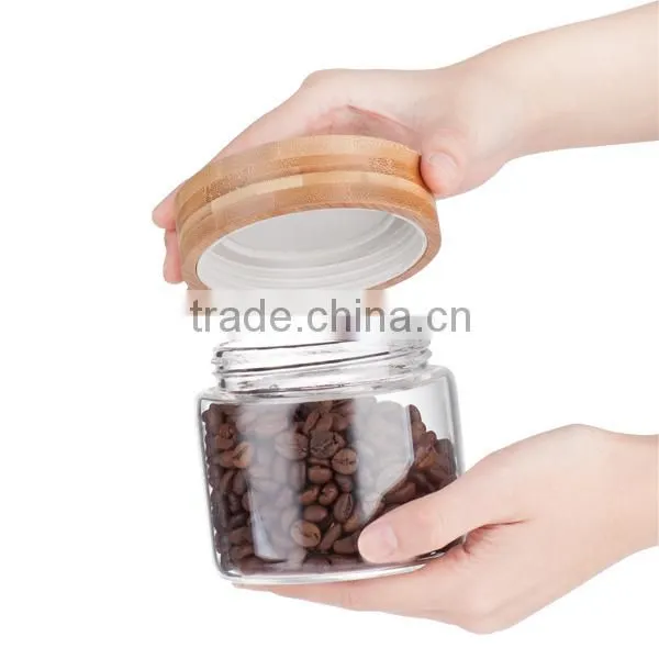 SINOGLASS 3 Pcs Bamboo Lid Round Shape Borosilicate Glass Storage Jar photo-2