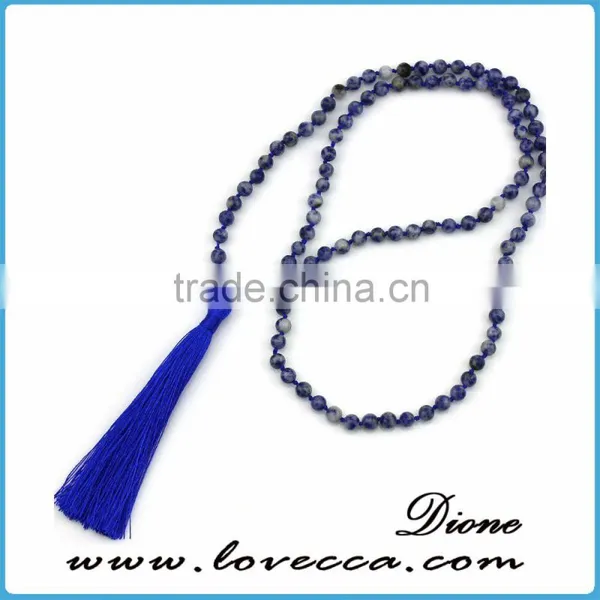Single Layer Long Chain Black Agate Bead Tassel Fashion Necklace photo-5