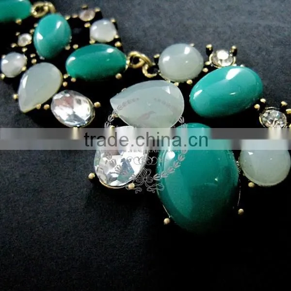 Vintage Bronze Green Stone Cabochon Chunky Choker Women Statement Necklace Fashion Chic Jewelry 2013 6390022 photo-4