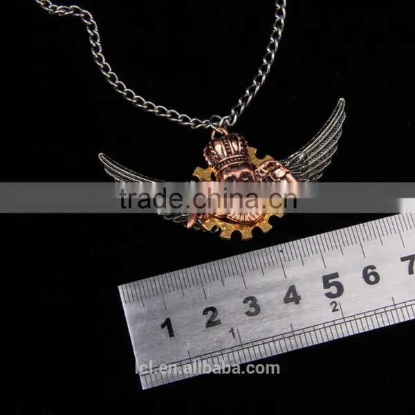 2015 Yiwu Fashion Imitation Jewelry Hot Sale New Arrive Steampunk Gear Angel Wings Pendant Statement Necklace Key Chain photo-5