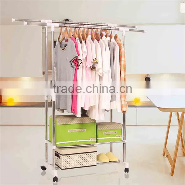 Stainless Steel Adjustable Telescoping Vertical and Horizontal Bars Double Rails Rolling Clothing Rack and Garment Rack photo-4