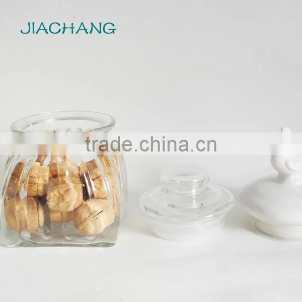 Square Buttom Airtight Glass Preserve Container With Bird Ceramic Lid photo-3