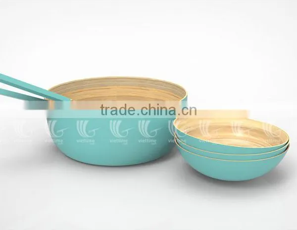 Set Handmade Bamboo Salad Bowls and Spoons, Lacquered Bamboo Products photo-5