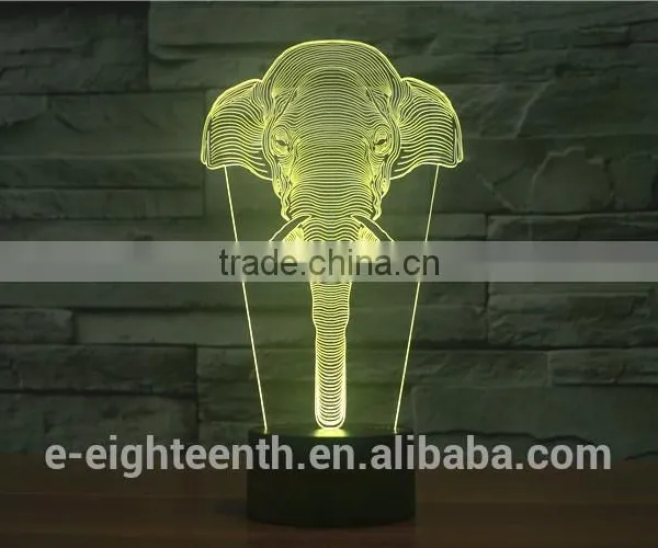 2016 Best Seller Cutomization Gradual Color Changing Elephant Style Touch Panel 3D Illusion Led Night Lights for Decoration photo-3