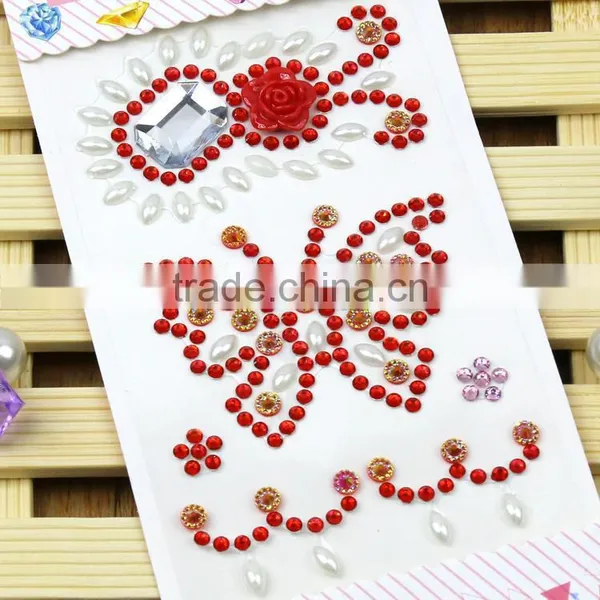 Hot Sale Self Adhesive Multi-Color Shaped Acrylic Sticker Bling Resin Butterfly/Flower Rhinestone Stickers For Decorations photo-5